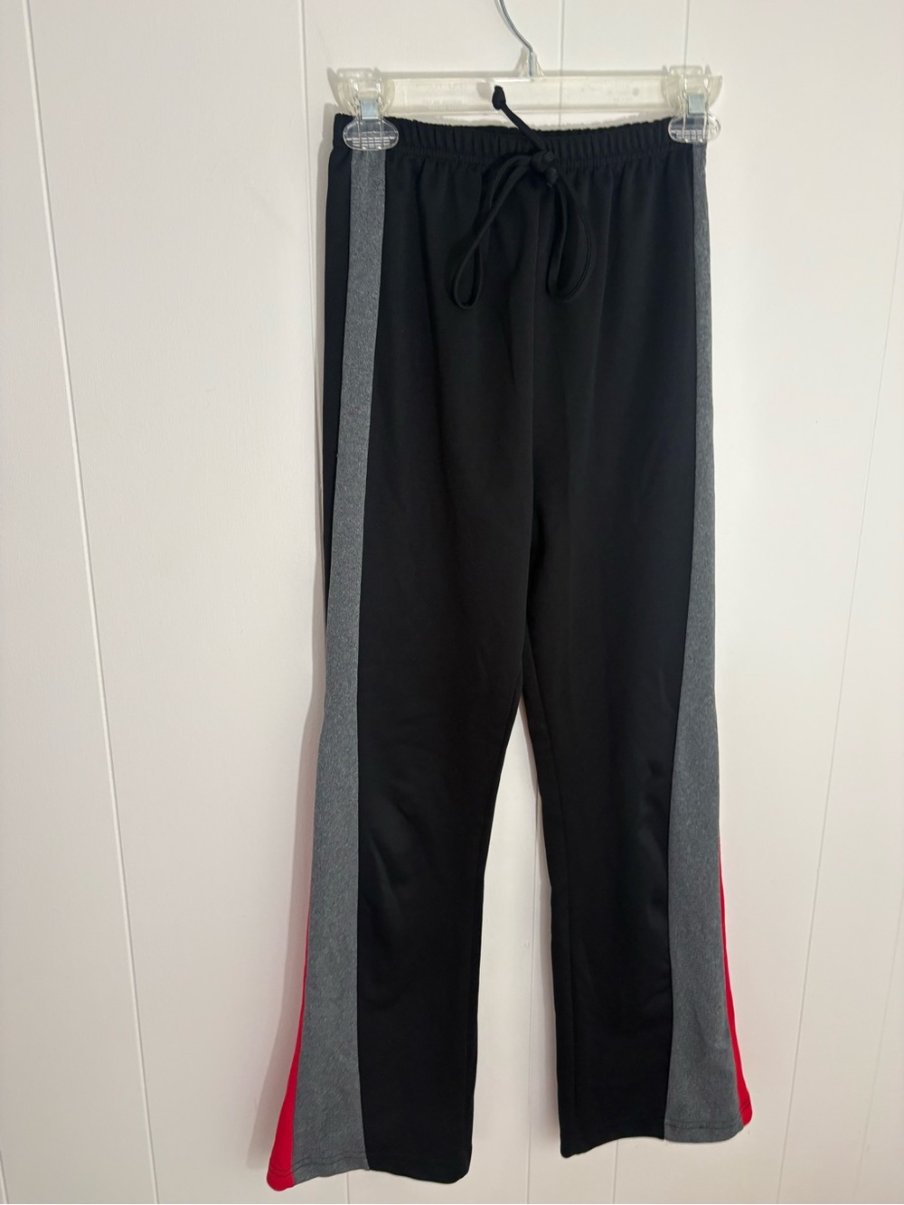 Vintage Girls Y2K Black Track Pants with Gray & Red Side Panels